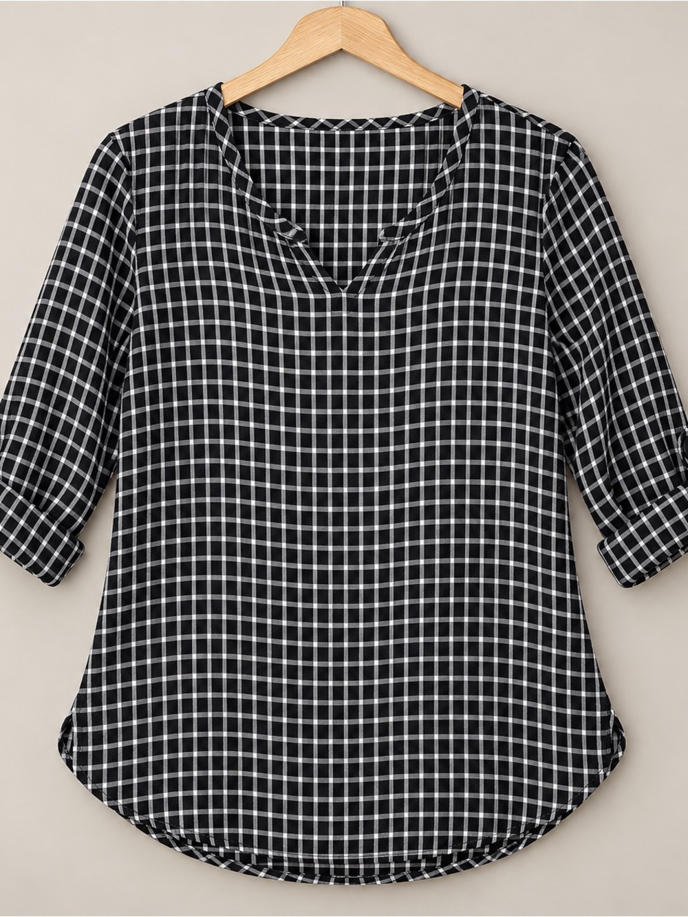 Flax 100% Linen Black & White Checked V-Neck Tunic
